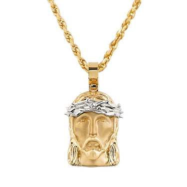 14k Two Tone Gold Jesus Head Pendant